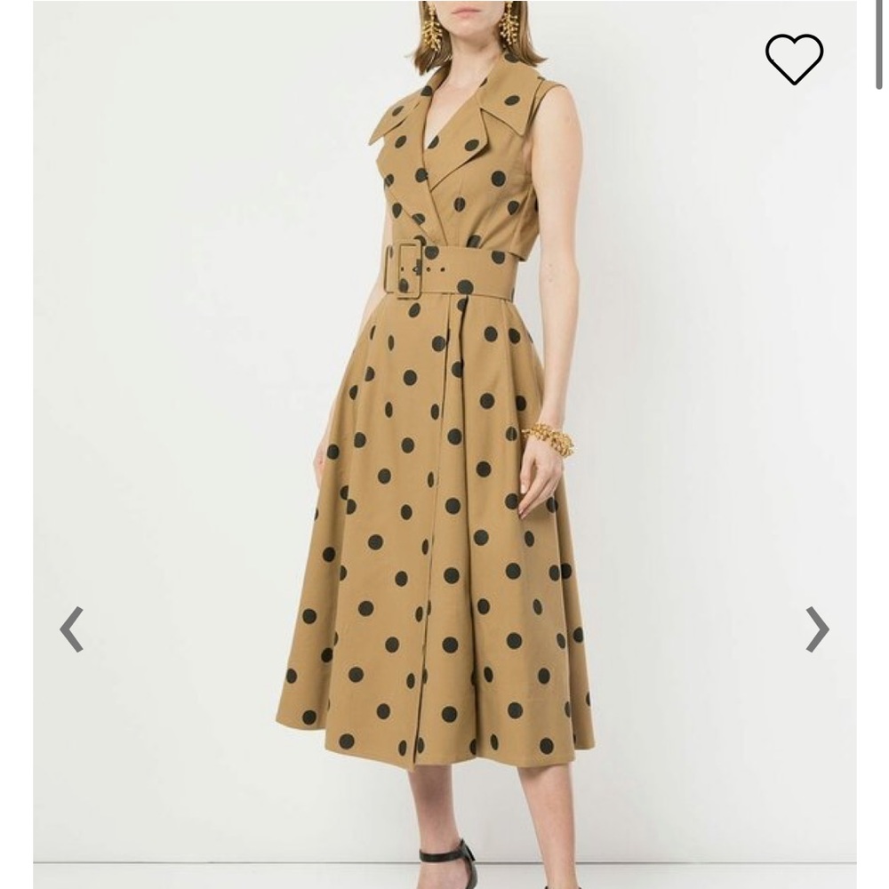 Oscar de La Renta Polka Dot Sand and Twill Dress Sleeveless Size 8 NWT